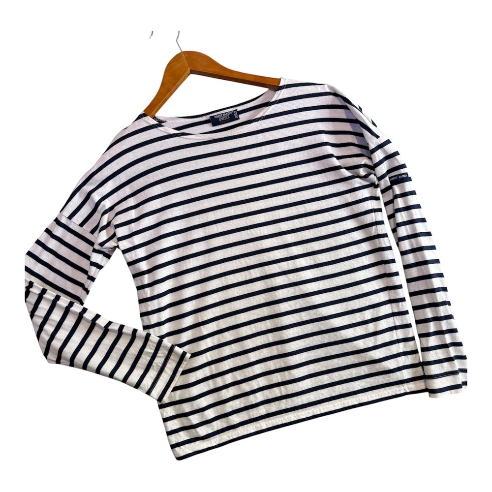 Saint James L'Atelier Striped Shirt Women XS White Navy Breton Long Sleeve